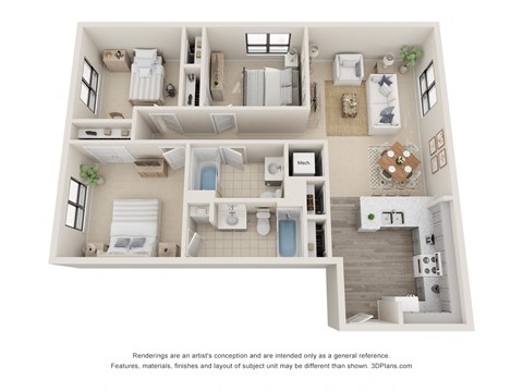 Floor plan for 3 beds, 2 baths, 1151 sqft